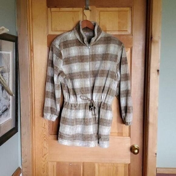Jaclyn Smith Cinched Soft Brown Plaid Fully Zippered Fleece Sz. S?(2X) Jacket - Picture 1 of 11